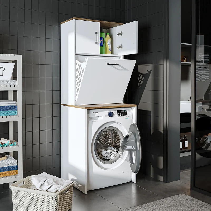 Roomart wasmachinekast LUNA, 65 cm, overbouwkast met wasmand, in 4 kleuren