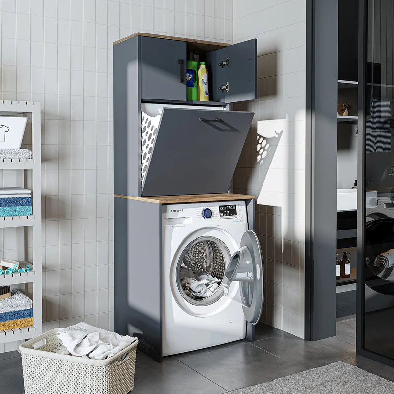 Roomart wasmachinekast LUNA, 65 cm, overbouwkast met wasmand, in 4 kleuren