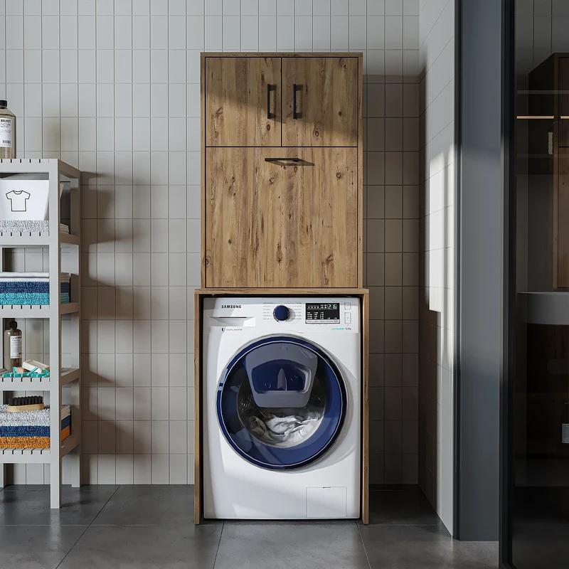 Roomart wasmachinekast LUNA, 65 cm, overbouwkast met wasmand, in 4 kleuren