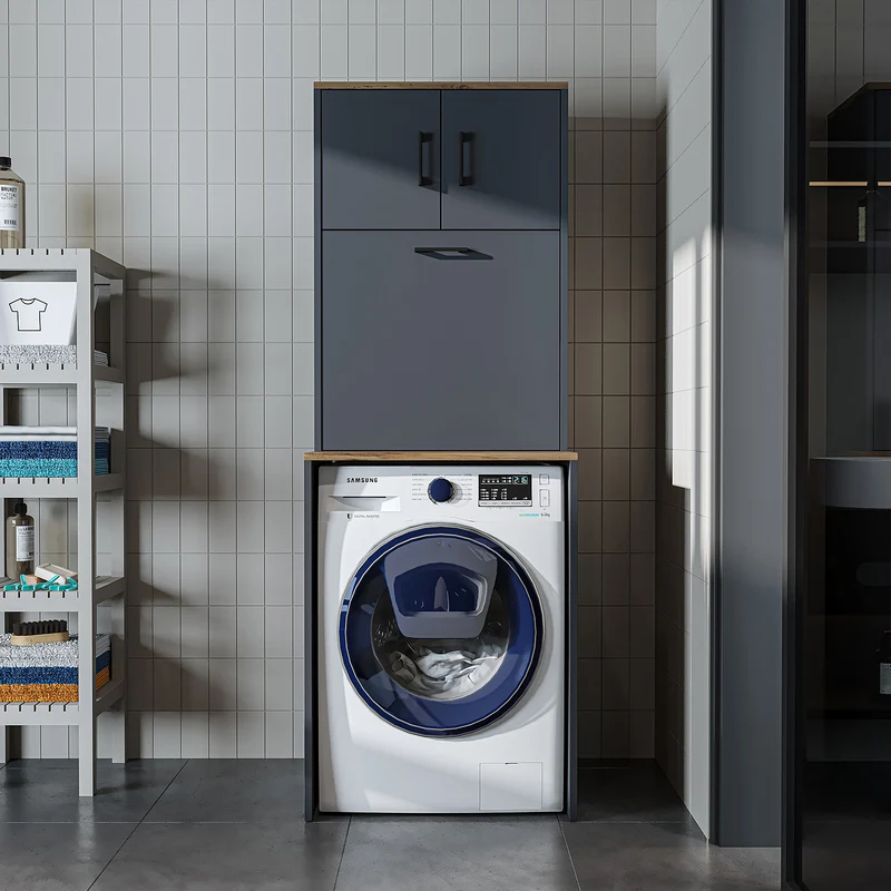 Roomart wasmachinekast LUNA, 65 cm, overbouwkast met wasmand, in 4 kleuren