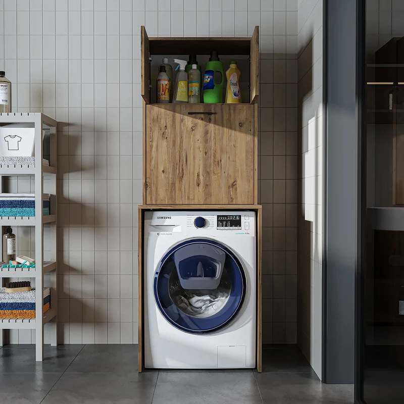 Roomart wasmachinekast LUNA, 65 cm, overbouwkast met wasmand, in 4 kleuren