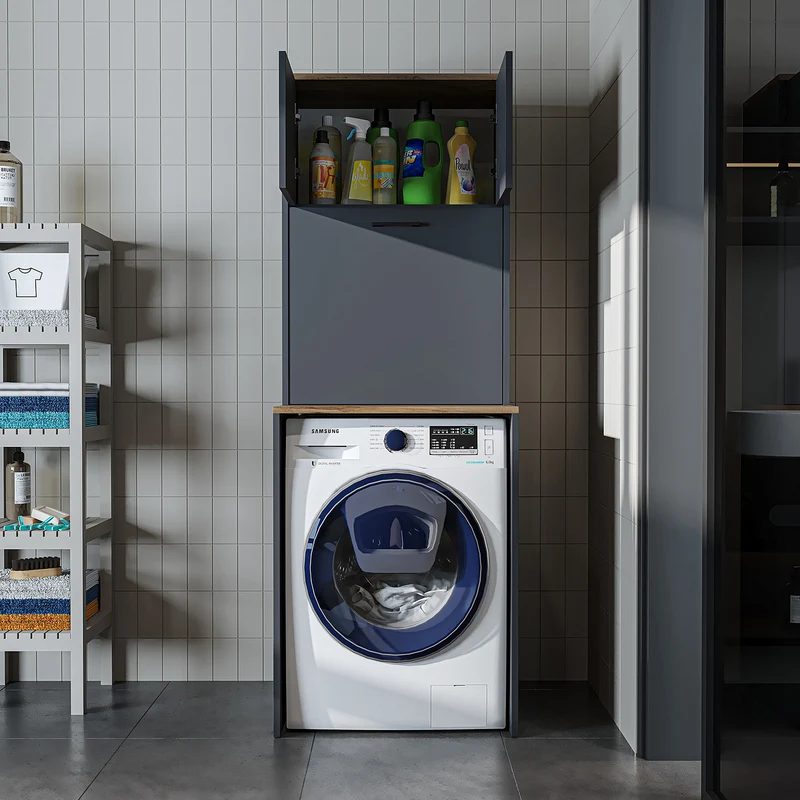 Roomart wasmachinekast LUNA, 65 cm, overbouwkast met wasmand, in 4 kleuren