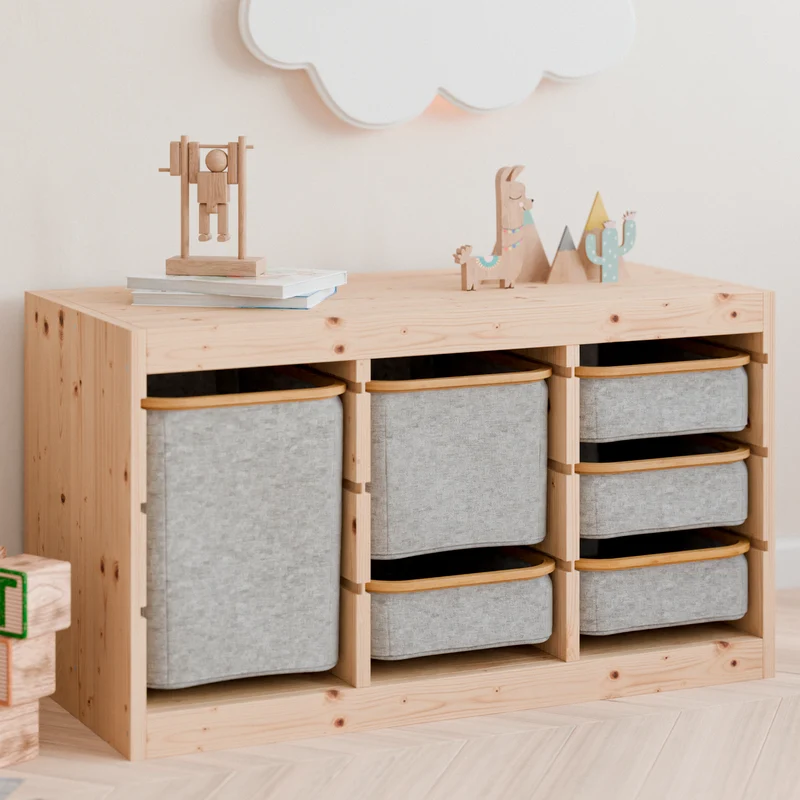 Box für Trofast Regal, Stoffbox mit Holzrahmen in versch. Größen, grau