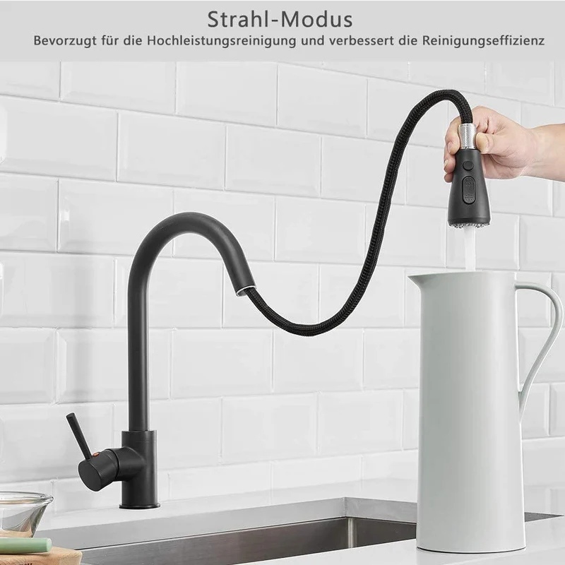 XIIW Niederdruckarmatur | mit 3 Schläuche | Küchenarmatur | 2 Strahlarten | mit Ausziehbar brause