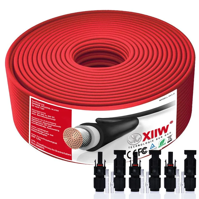 Photovoltaik Solarkabel | 4mm² 6mm² 10mm² | 10m 50m 100m | mit 3Paar MC4 Stecker