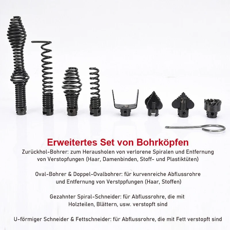XIIW 500W Elektrische Rohrreinigungsmaschine | Profi Abflussreiniger mit 20m Spiralen-Set | Rohrreinigungsgerät für Rohre Ø30-100mm