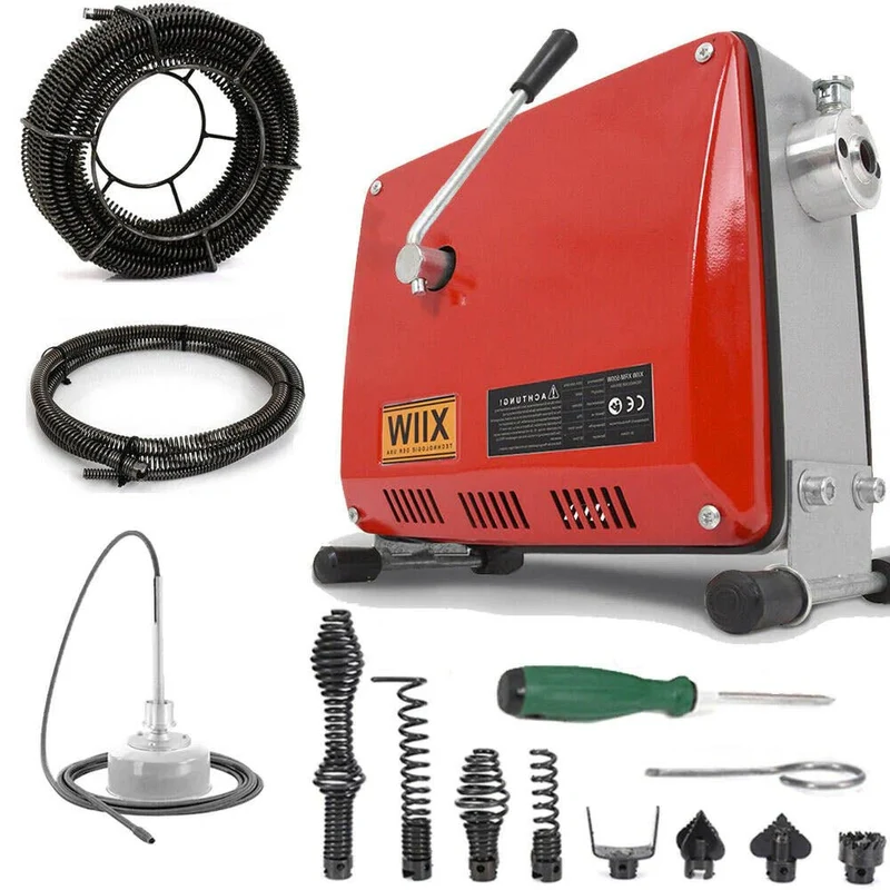 XIIW 500W Elektrische Rohrreinigungsmaschine | Profi Abflussreiniger mit 20m Spiralen-Set | Rohrreinigungsgerät für Rohre Ø30-100mm