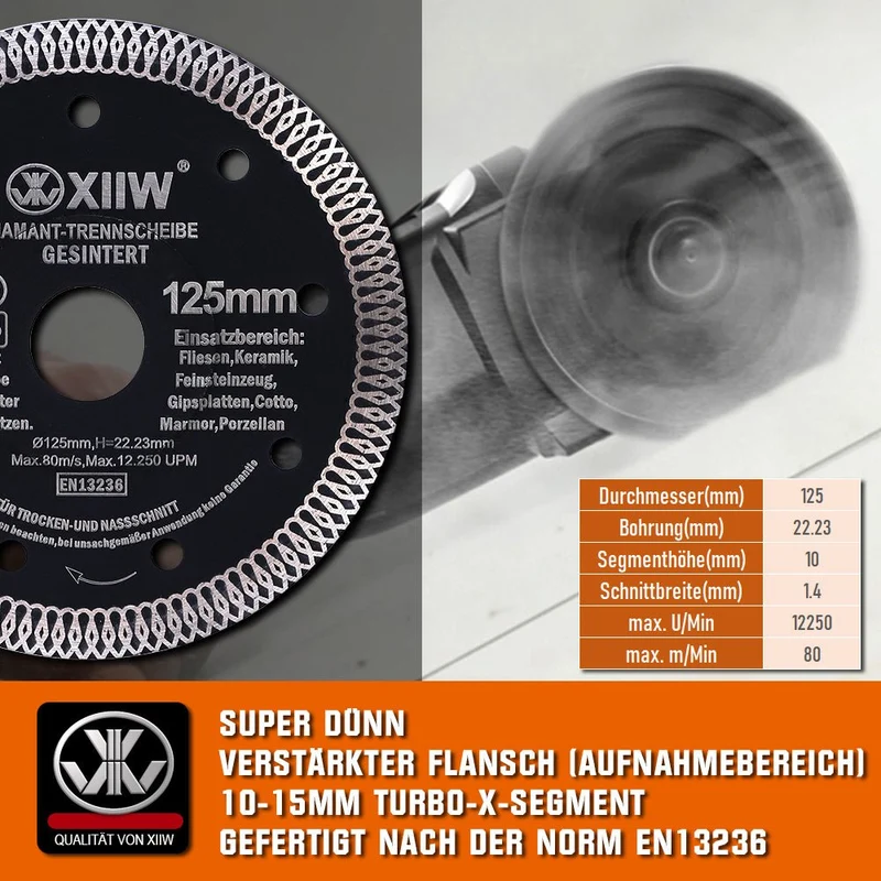 XIIW 11-tlg. Diamantbohrkronen & Trennscheiben Set M14 | Fliesenbohrer & Diamant-Trennscheibe 125mm | Profi-Set für Feinsteinzeug, Granit & Marmor