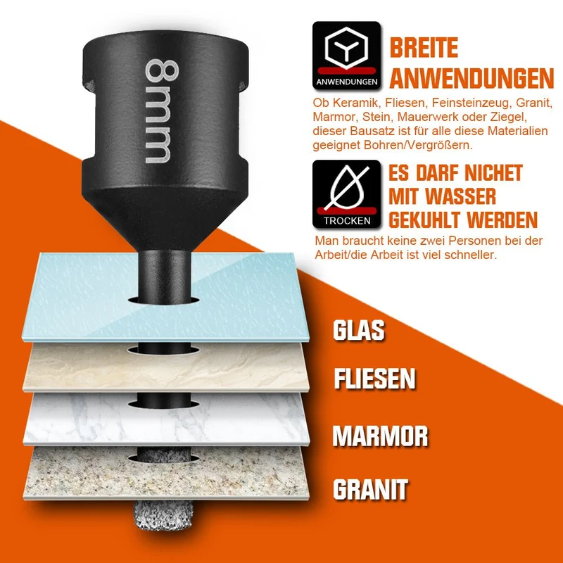 XIIW 11-tlg. Diamantbohrkronen & Trennscheiben Set M14 | Fliesenbohrer & Diamant-Trennscheibe 125mm | Profi-Set für Feinsteinzeug, Granit & Marmor