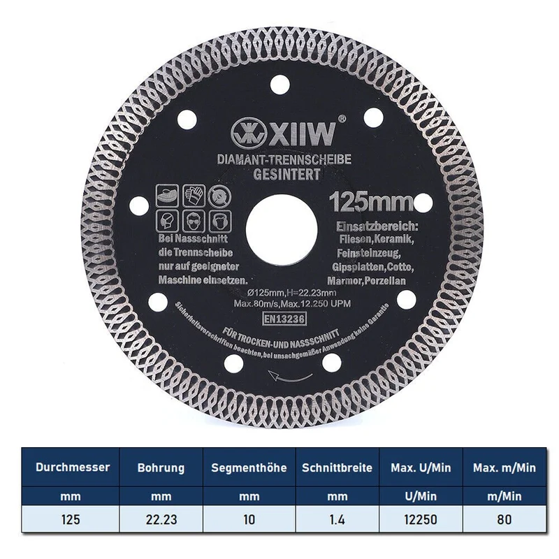 XIIW 8-tlg. Profi Diamantbohrkronen Set M14 | 20-68mm Fliesenbohrer, Fingerfräser & 125mm Trennscheibe | Vakuumgelötet für Feinsteinzeug & Granit