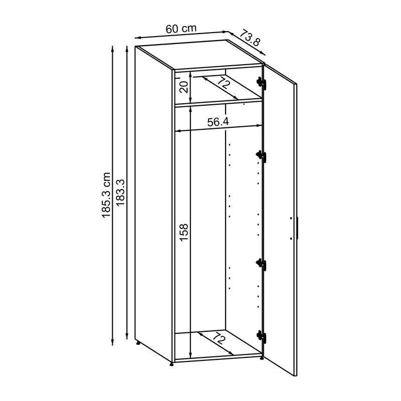 Roomart Hochschrank SERIE DORA, 60 cm, Mehrzweckschrank mit Regalböden, in 4 Farben