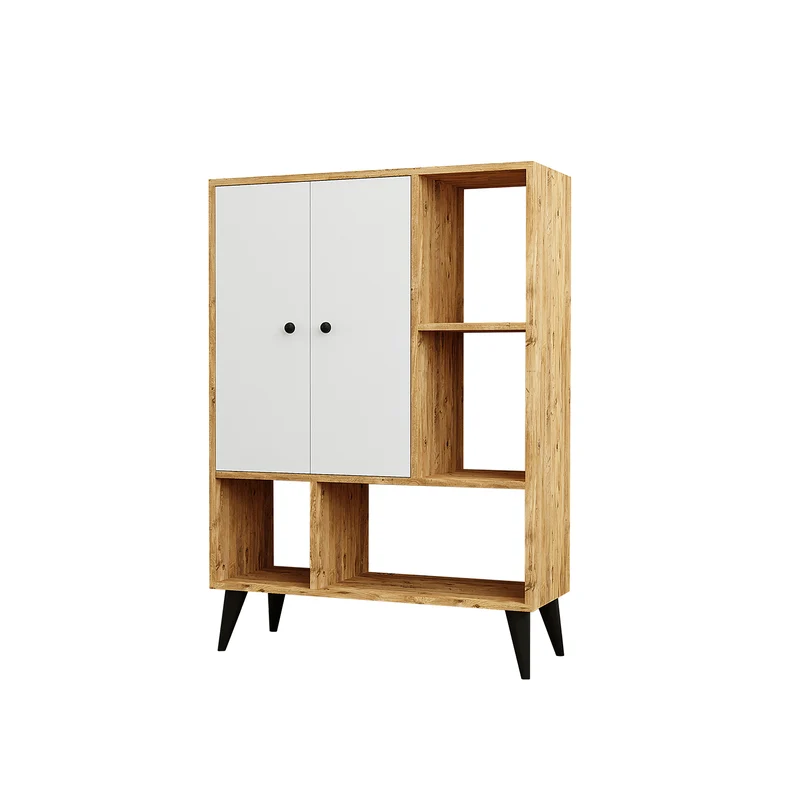 Roomart Highboard SIMON, 90 cm, Mehrzweckschrank mit Türen und offenen Fächern, in Weiß Eiche