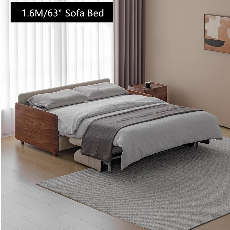 Leichtes Luxus-Schlafsofa mit Armlehne aus Walnussholz und Matratze