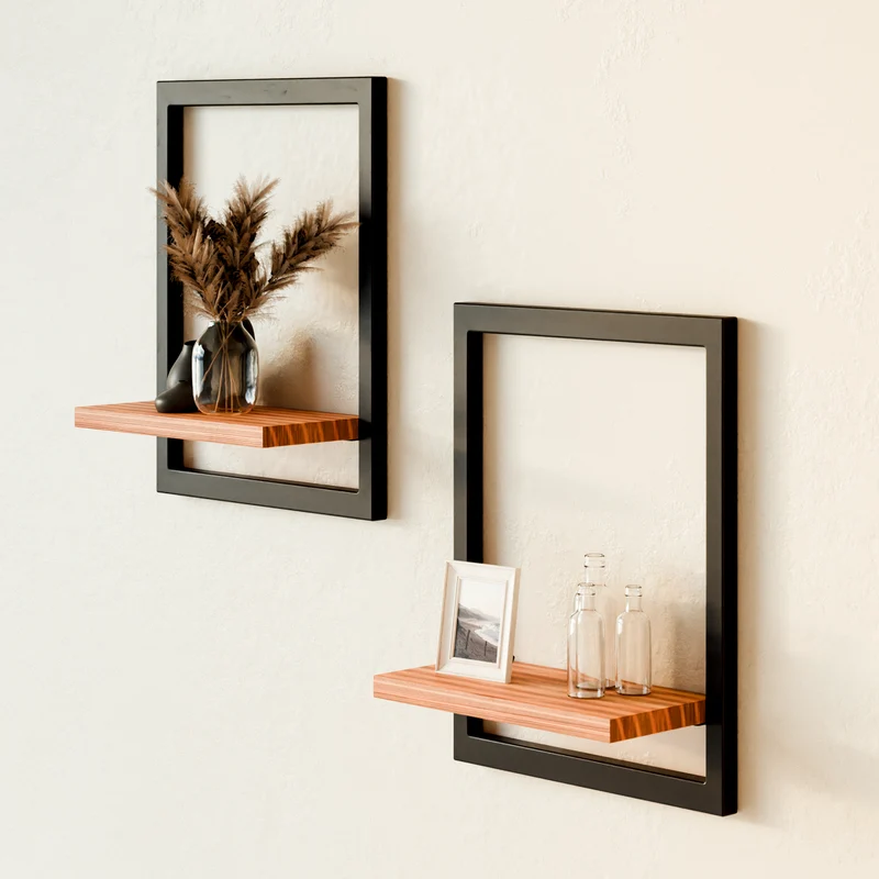 Wandregal mit Metallrahmen Modernes Regal mit Rahmen als Wanddekoration