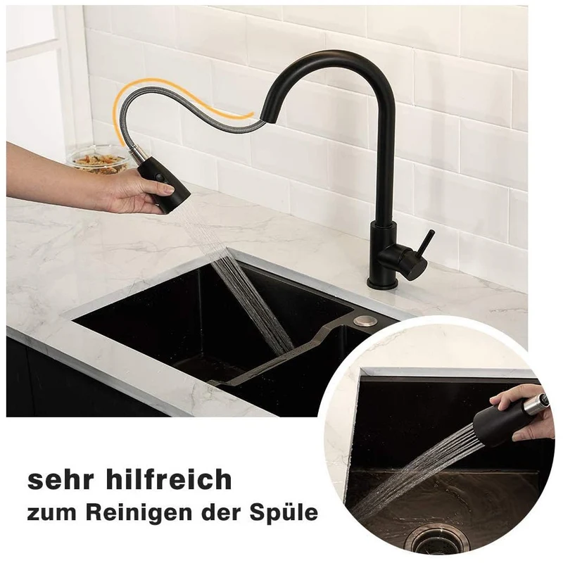 XIIW Spültischarmatur Mischbatterie | Einziehbarer Schlauch | 360° | mit Brause | Ausziehbar | 3 Sprühmodi|