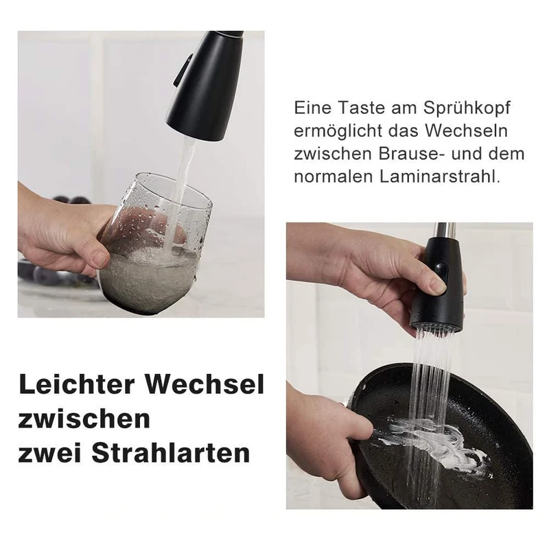 XIIW Spültischarmatur Mischbatterie | Einziehbarer Schlauch | 360° | mit Brause | Ausziehbar | 3 Sprühmodi|