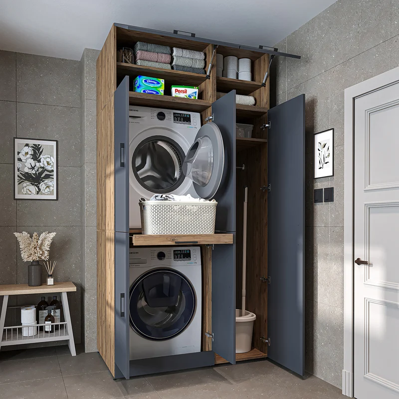 Roomart Waschmaschinenschrank DORA-I, 115 cm, für Waschmaschine und Trockner mit Hochschrank, in 5 Farben