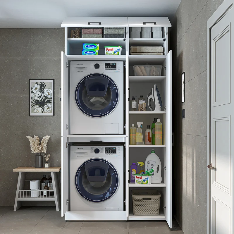 Roomart Waschmaschinenschrank DORA-I, 115 cm, für Waschmaschine und Trockner mit Hochschrank, in 5 Farben