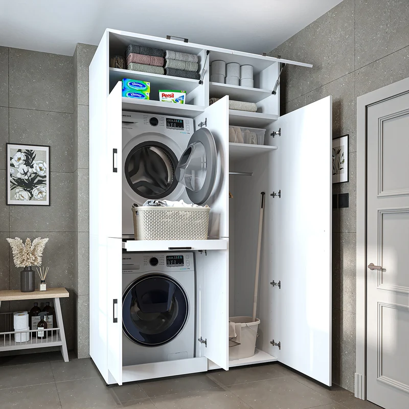 Roomart wasmachinekast DORA-I, 130 cm, met uittrekplank en hoge kast, 5 kleuren