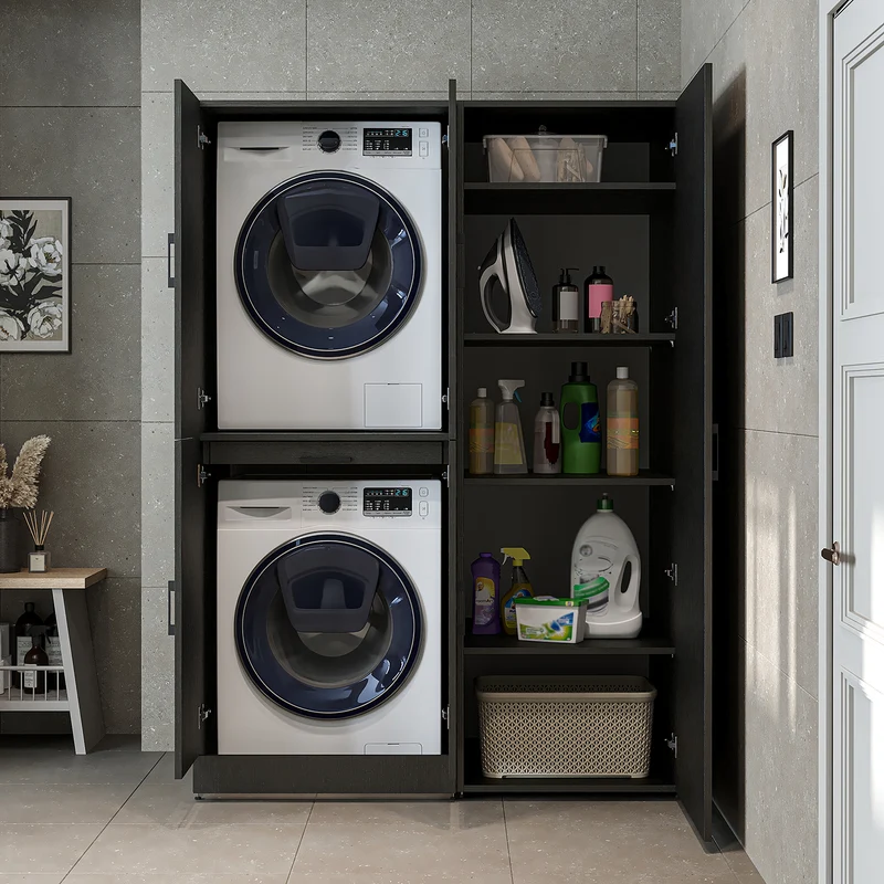 Roomart wasmachinekast DORA-I, 130 cm, met uittrekplank en hoge kast, 5 kleuren