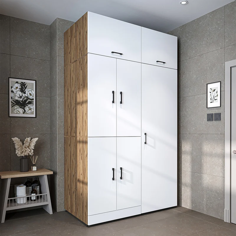 Roomart wasmachinekast DORA-I, 130 cm, met uittrekplank en hoge kast, 5 kleuren
