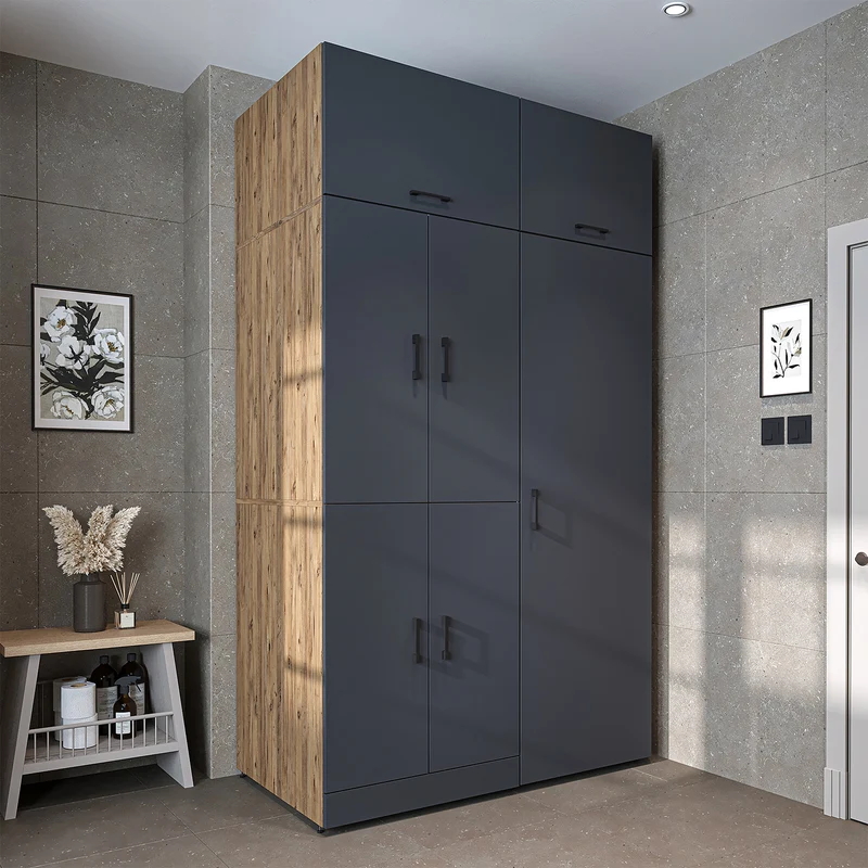 Roomart wasmachinekast DORA-I, 130 cm, met uittrekplank en hoge kast, 5 kleuren