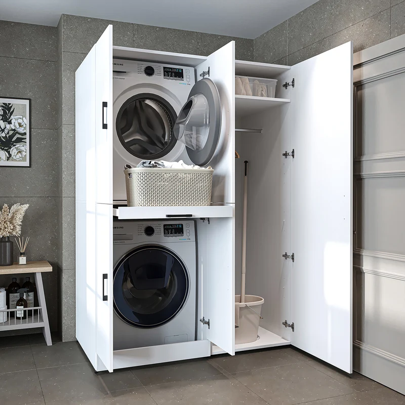 Roomart wasmachinekast DORA-I, 130 cm, met uittrekplank en hoge kast, 5 kleuren