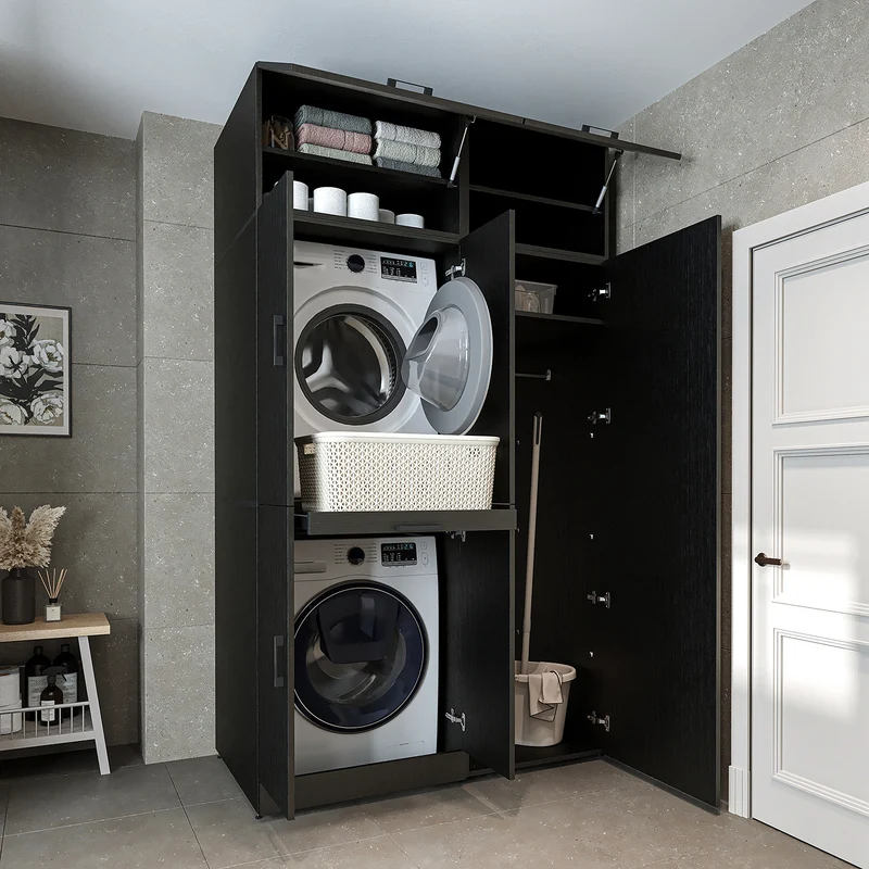 Roomart wasmachinekast DORA-I, 130 cm, met uittrekplank en hoge kast, 5 kleuren