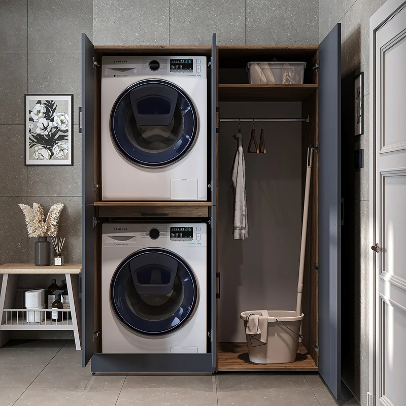 Roomart wasmachinekast DORA-I, 130 cm, met uittrekplank en hoge kast, 5 kleuren