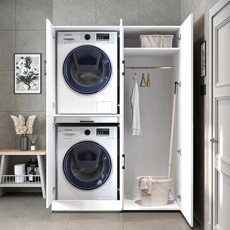 Roomart wasmachinekast DORA-I, 130 cm, met uittrekplank en hoge kast, 5 kleuren