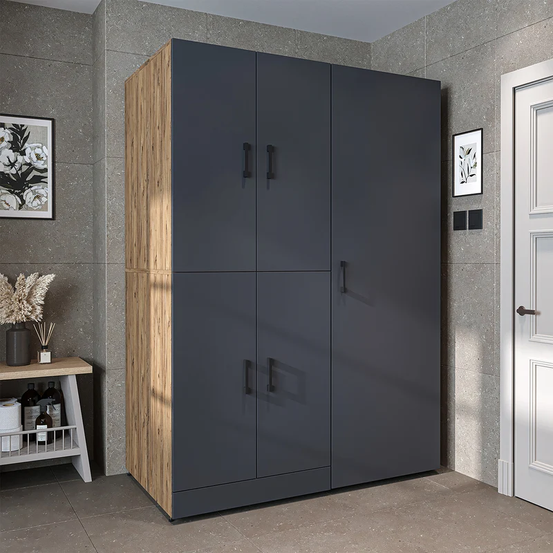 Roomart wasmachinekast DORA-I, 130 cm, met uittrekplank en hoge kast, 5 kleuren