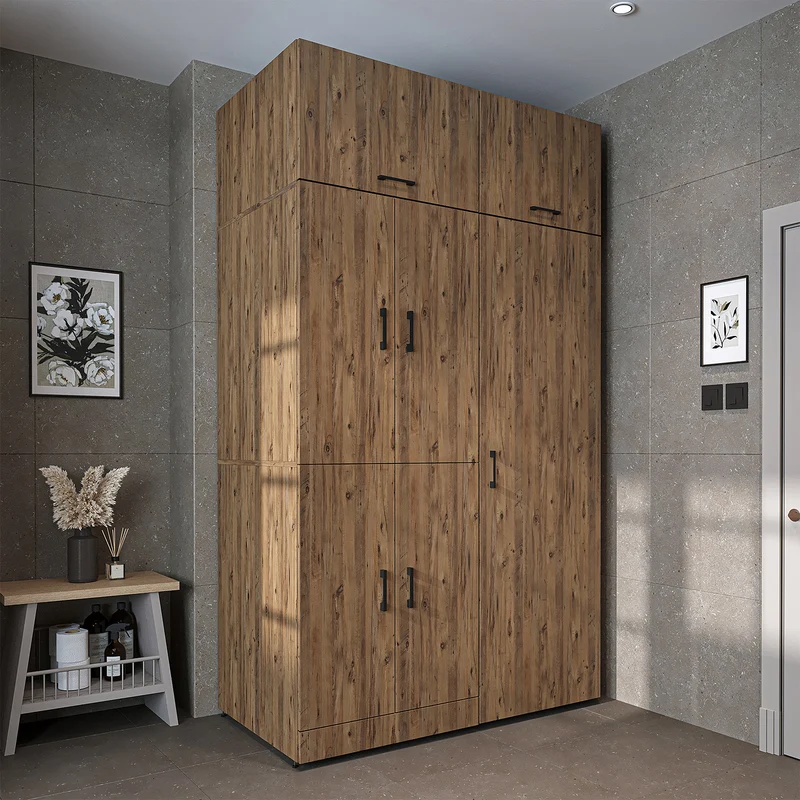 Roomart wasmachinekast DORA-I, 130 cm, met uittrekplank en hoge kast, 5 kleuren
