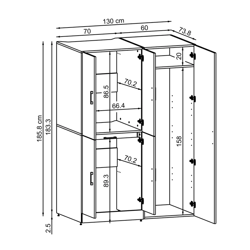 Roomart wasmachinekast DORA-I, 130 cm, met uittrekplank en hoge kast, 5 kleuren