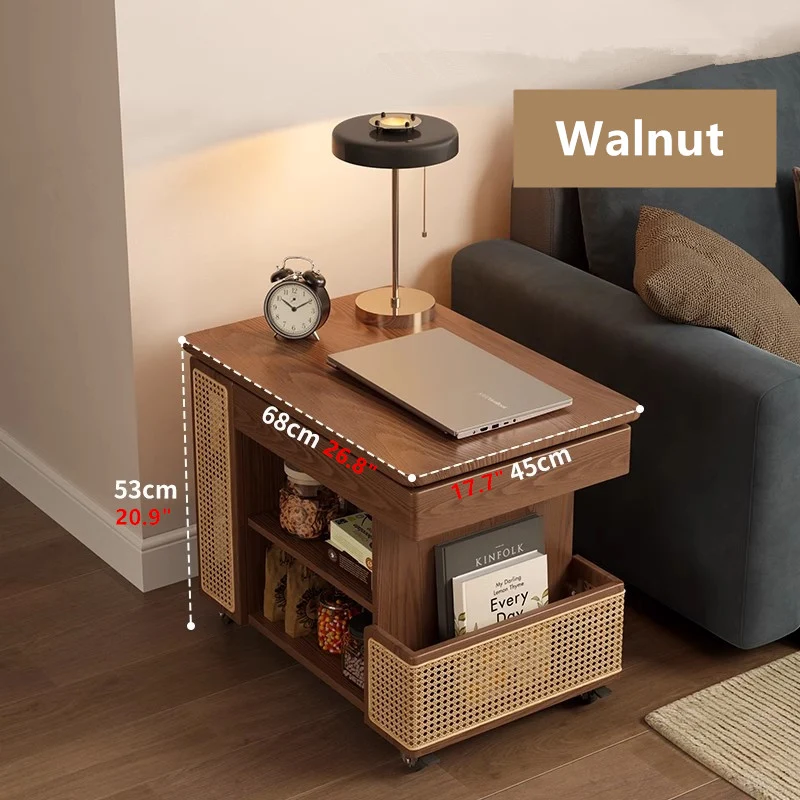 Anhebbarer Couchtisch aus Massivholz mit Stauraum und Universalrollen