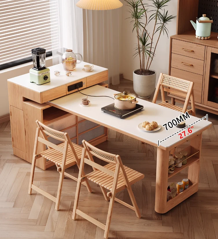 Drehbarer Inseltisch mit Stuhlablage und Sideboard-Schrank