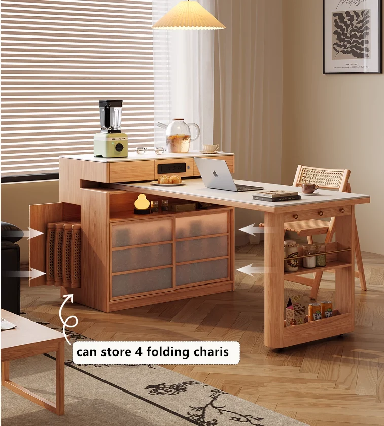 Drehbarer Inseltisch mit Stuhlablage und Sideboard-Schrank