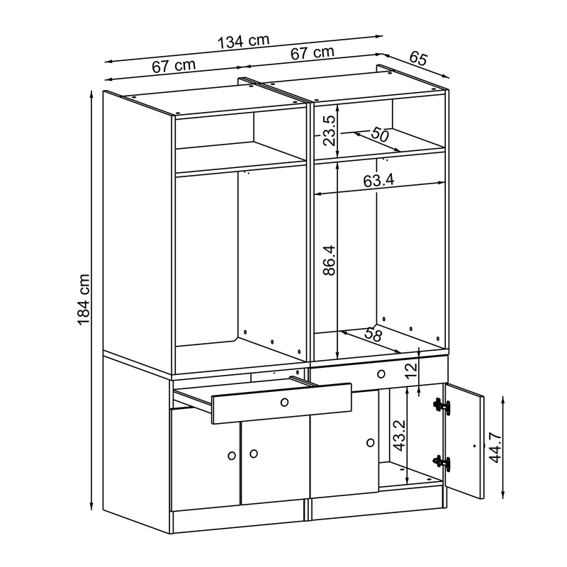 Roomart wasmachinekast SERIE 1, 134 cm, dubbele kast voor twee apparaten