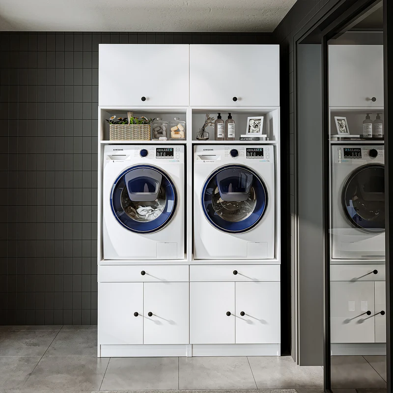 Roomart wasmachinekast SERIE 1, 134 cm, dubbele kast met opzetkast en uittrekplank, in 3 kleuren