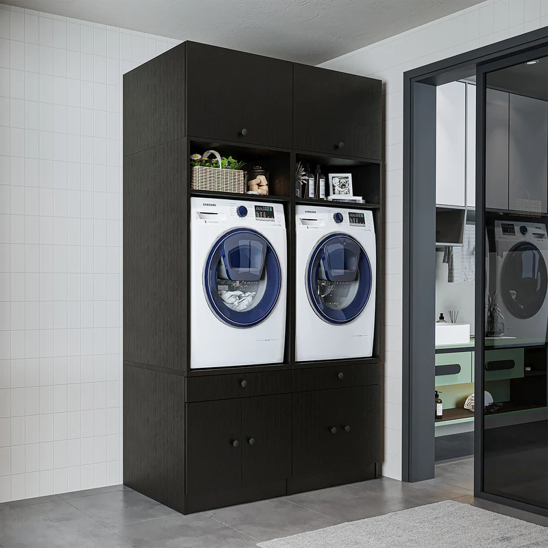 Roomart wasmachinekast SERIE 1, 134 cm, dubbele kast met opzetkast en uittrekplank, in 3 kleuren