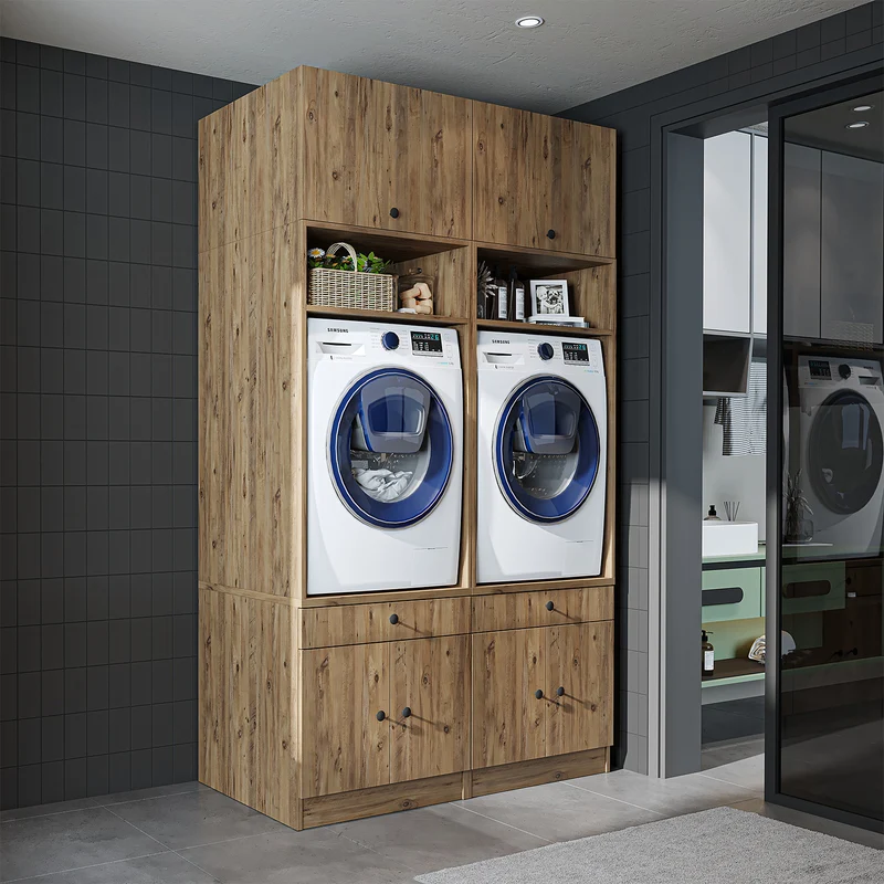 Roomart wasmachinekast SERIE 1, 134 cm, dubbele kast met opzetkast en uittrekplank, in 3 kleuren