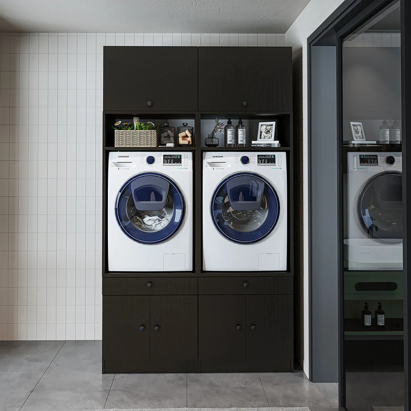 Roomart wasmachinekast SERIE 1, 134 cm, dubbele kast met opzetkast en uittrekplank, in 3 kleuren