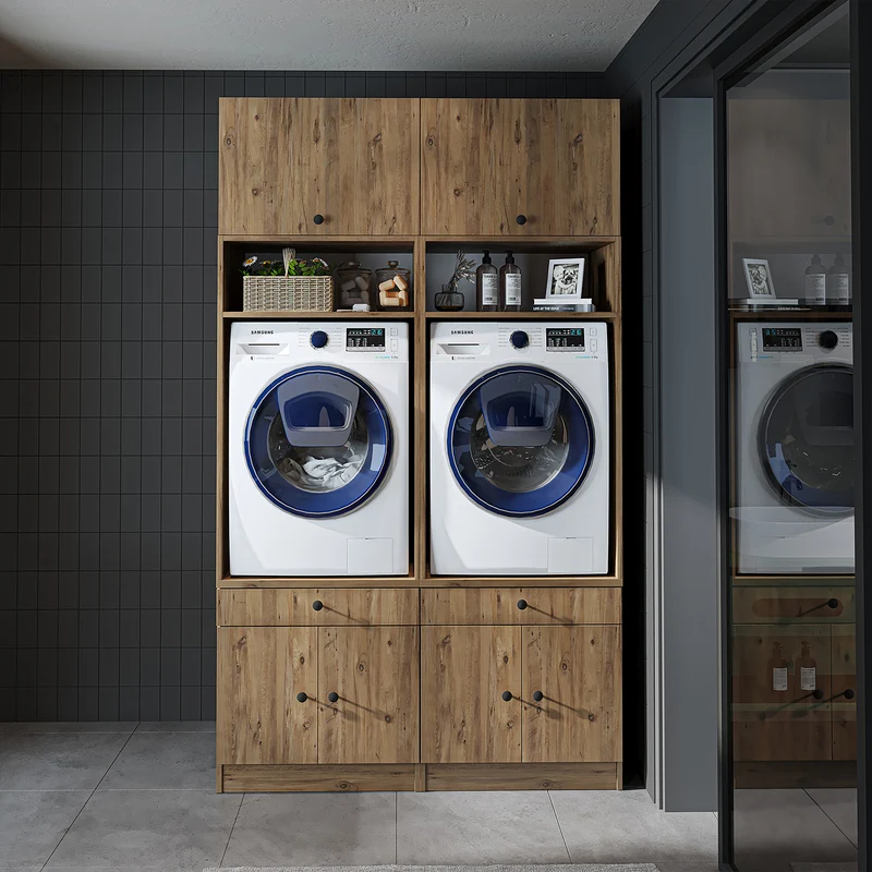 Roomart wasmachinekast SERIE 1, 134 cm, dubbele kast met opzetkast en uittrekplank, in 3 kleuren