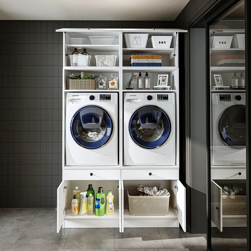 Roomart wasmachinekast SERIE 1, 134 cm, dubbele kast met opzetkast en uittrekplank, in 3 kleuren