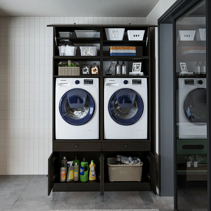 Roomart wasmachinekast SERIE 1, 134 cm, dubbele kast met opzetkast en uittrekplank, in 3 kleuren