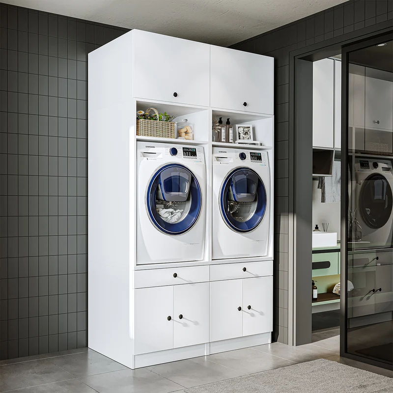 Roomart wasmachinekast SERIE 1, 134 cm, dubbele kast met opzetkast en uittrekplank, in 3 kleuren
