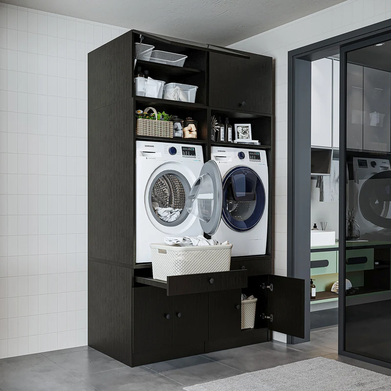 Roomart wasmachinekast SERIE 1, 134 cm, dubbele kast met opzetkast en uittrekplank, in 3 kleuren