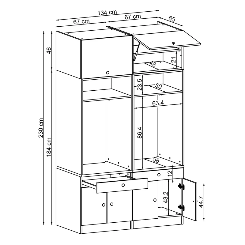 Roomart wasmachinekast SERIE 1, 134 cm, dubbele kast met opzetkast en uittrekplank, in 3 kleuren