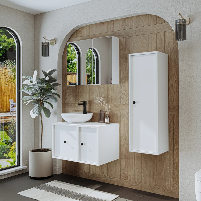 Roomart 4-teiliges Badmöbel-Set GUSTO, 75 cm, mit rundem Becken, in 2 Farben