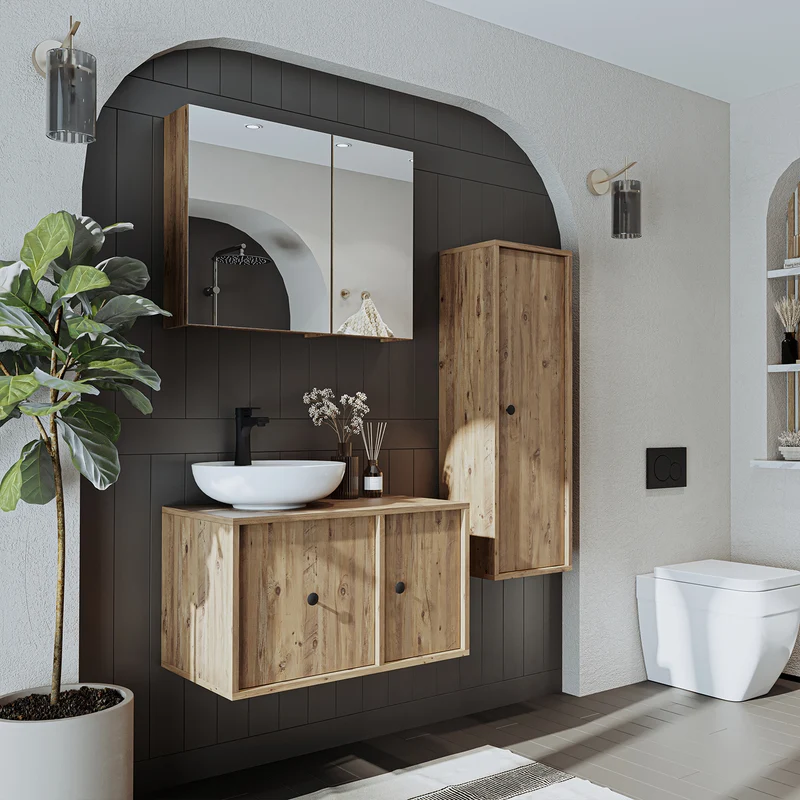 Roomart 4-teiliges Badmöbel-Set GUSTO, 75 cm, mit rundem Becken, in 2 Farben