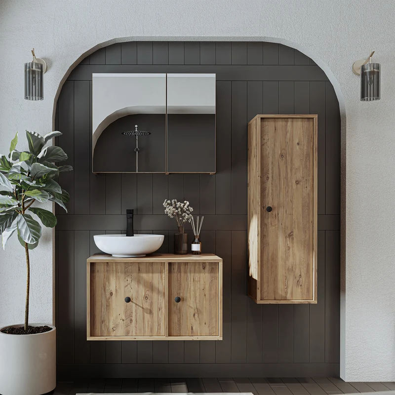 Roomart 4-teiliges Badmöbel-Set GUSTO, 75 cm, mit rundem Becken, in 2 Farben